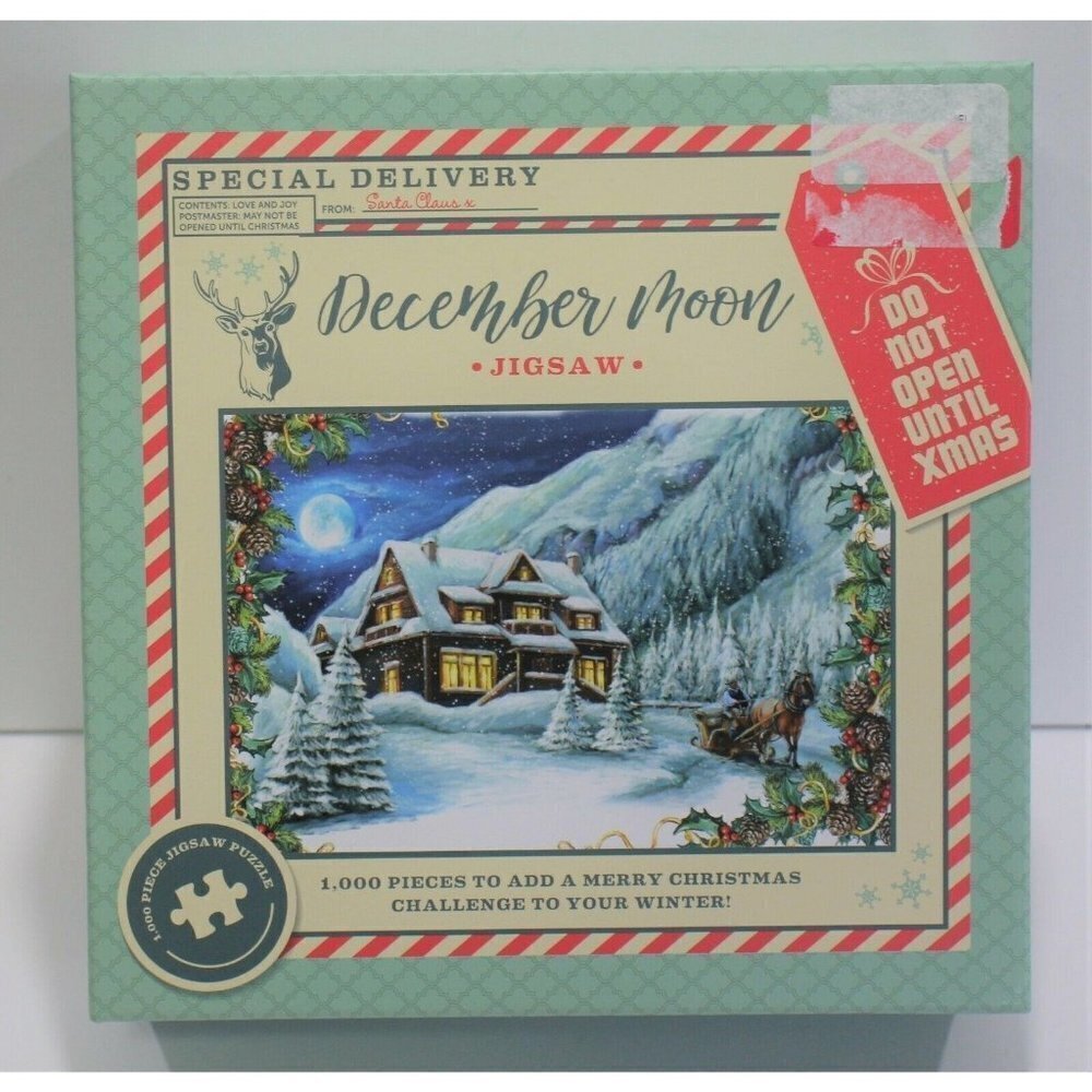 December Moon Jigsaw Puzzle 1000 Pc Christmas‎ Winter Horse Cabin Chalet